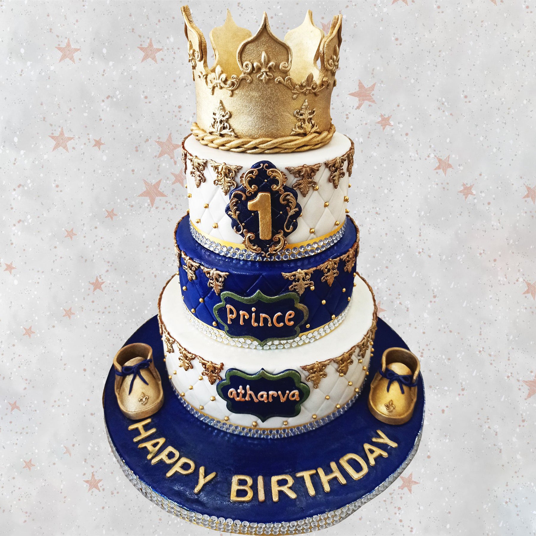 3-Tier Royal Blue & Gold Cake — Eat With Arli