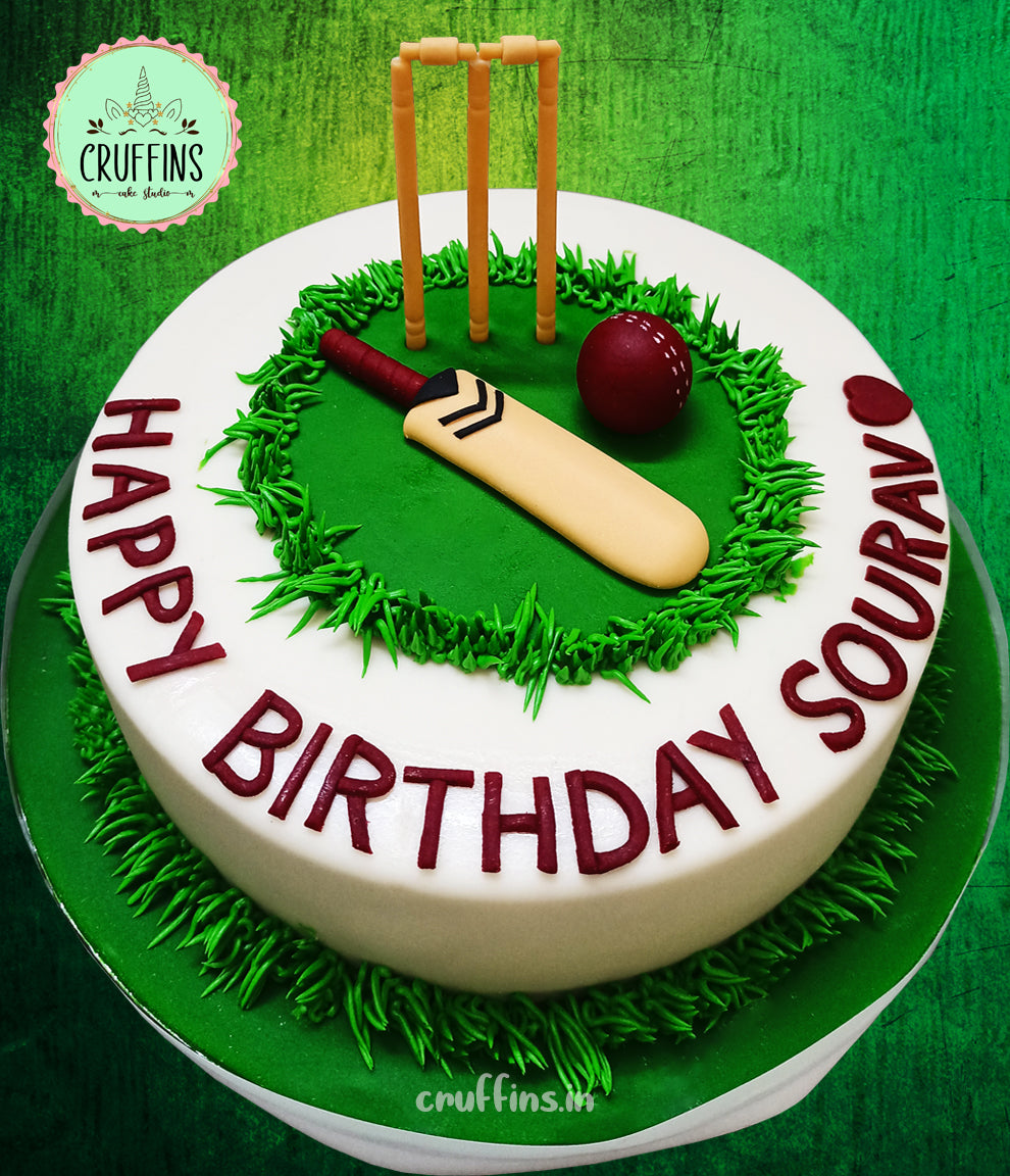 Cricket Theme Cake in Green by Creme Castle