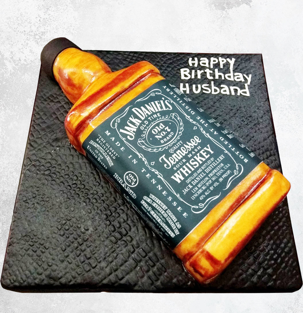 Jack Daniels Whiskey Bottle Theme Cake | bakehoney.com