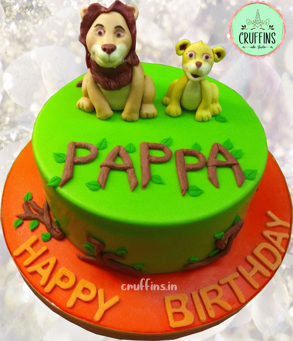 2 Tier Lion, Tiger Animals Theme Cake
